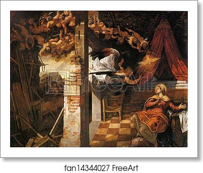Free art print of Annunciation by Jacopo Robusti, Called Tintoretto