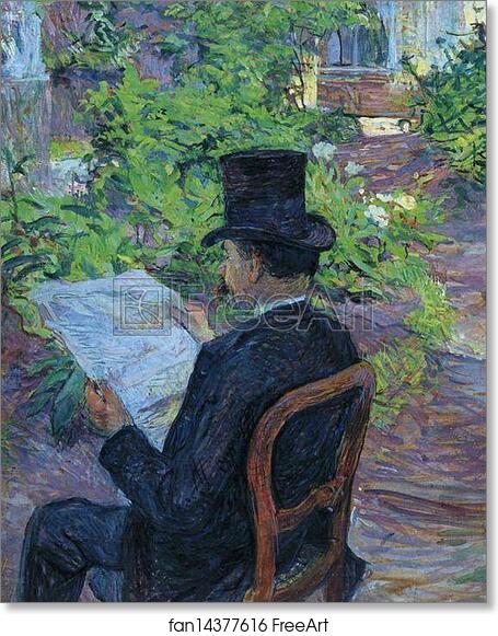 Free art print of Désiré Dihau (Reading a Newspaper in the Garden) by Henri De Toulouse-Lautrec