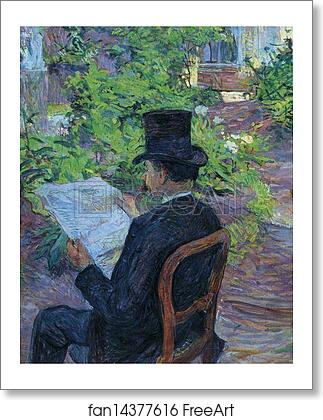 Free art print of Désiré Dihau (Reading a Newspaper in the Garden) by Henri De Toulouse-Lautrec
