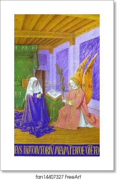 Free art print of Second Annunciation. Miniature from the Book of Hours of Etienne Chevalie by Jean Fouquet Free art print of Second Annunciation. Miniature from the Book of Hours of Etienne Chevalie by Jean Fouquet