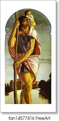 Free art print of St. Christopher (Detail of panel of St. Vincent Ferrar Polyptych) by Giovanni Bellini