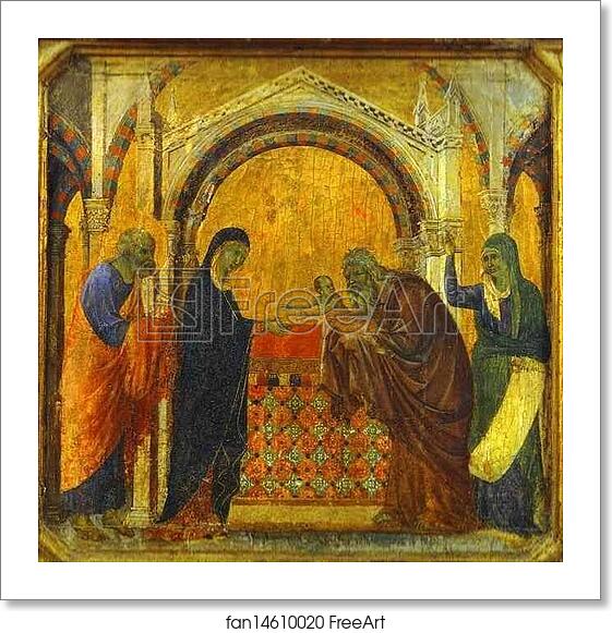 Free art print of Maestà (front, predella) The Presentation in the Temple by Duccio Di Buoninsegna
