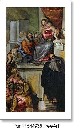 Free art print of Holy Family with Saint John the Baptist, Saint Abthony Abbot, and Saint Catherine by Paolo Veronese