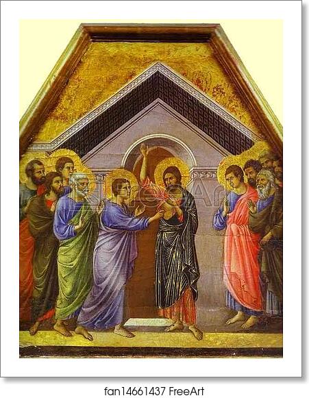 Free art print of Maestà (back, crowning panel) Doubting St. Thomas by Duccio Di Buoninsegna