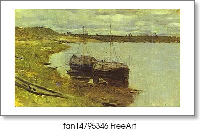 Free art print of Barges. The Volga by Isaac Levitan