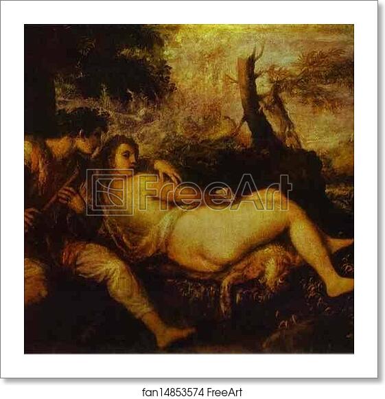 Free art print of Shepherd and Nymph by Titian