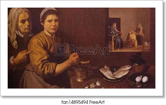 Free art print of Christ in the House of Martha and Mary by Diego Velázquez