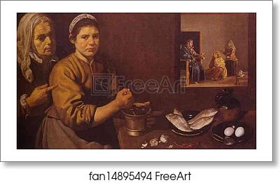 Free art print of Christ in the House of Martha and Mary by Diego Velázquez