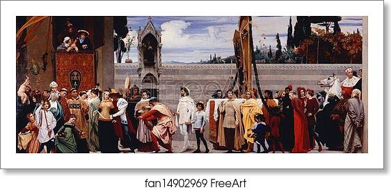 Free art print of Cimabue's Celebrated Madonna is Carried in Procession through the Streets of Florence; in front of the Madonna, and Crowned with Laurels, Walks CImabue Himself, with his Pupil Giotto; Behind It Arnolfo Di Lapo, Gaddo Gaddi, Andrea Tafi, Niccola Pisano, Bu by Frederick Leighton Free art print of Cimabue's Celebrated Madonna is Carried in Procession through the Streets of Florence; in front of the Madonna, and Crowned with Laurels, Walks CImabue Himself, with his Pupil Giotto; Behind It Arnolfo Di Lapo, Gaddo Gaddi, Andrea Tafi, Niccola Pisano, Bu by Frederick Leighton