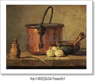 Free art print of Copper Cauldron with Three Eggs by Jean-Baptiste-Simeon Chardin