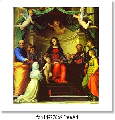 Free art print of The Mystic Marriage of St. Catherine of Siena, with Eight Saints by Fra Bartolommeo