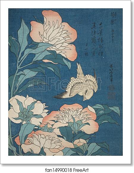 Free art print of Peonies and Canary (Shakuyaku, kanaari), from an untitled series known as Small Flowers by Katsushika Hokusai Free art print of Peonies and Canary (Shakuyaku, kanaari), from an untitled series known as Small Flowers by Katsushika Hokusai