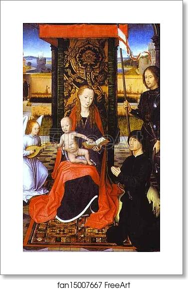 Free art print of The Virgin and Child with an Angel, St. George and a Donor by Hans Memling