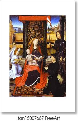 Free art print of The Virgin and Child with an Angel, St. George and a Donor by Hans Memling