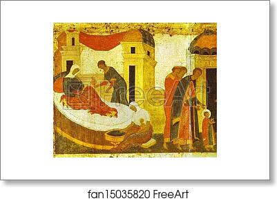 Free art print of The Birth of Elevfery-Alexius. Border scene of St. Alexius, Metropolitan of Moscow, with Scenes from His Life by Dionisii (Dionysius)