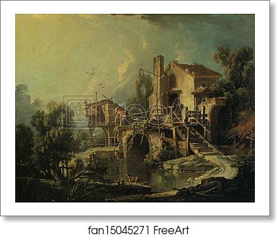 Free art print of Landscape with a Watermill by François Boucher