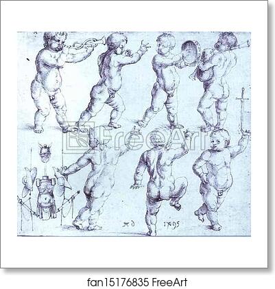 Free art print of Putti Dancing and Making Music by Albrecht Dürer