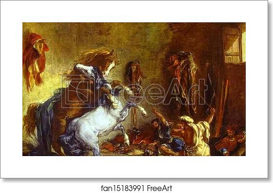 Free art print of Arab Horses Fighting in a Stable by Eugène Delacroix Free art print of Arab Horses Fighting in a Stable by Eugène Delacroix