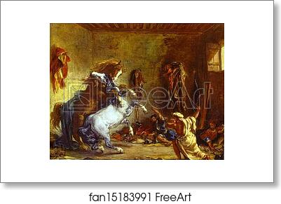 Free art print of Arab Horses Fighting in a Stable by Eugène Delacroix