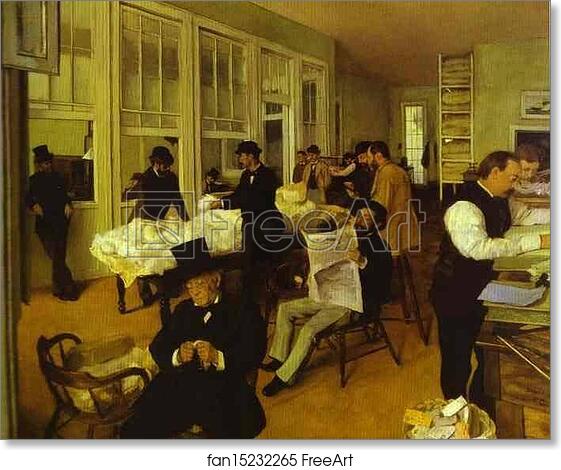 Free art print of Portraits in a New Orleans Cotton office by Edgar Degas