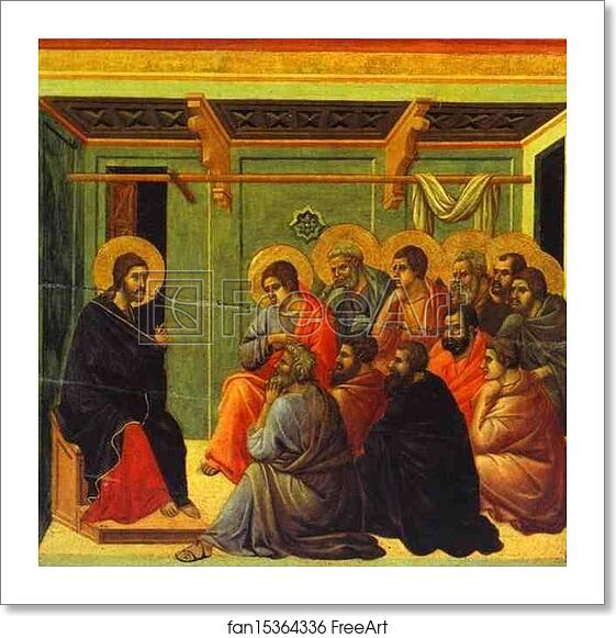 Free art print of Maestà (back, central panel) Christ Taking Leave of His Apostles by Duccio Di Buoninsegna
