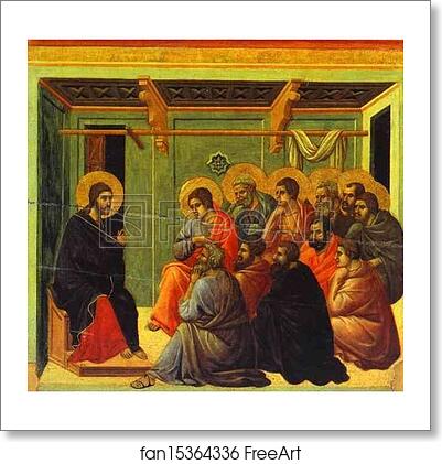 Free art print of Maestà (back, central panel) Christ Taking Leave of His Apostles by Duccio Di Buoninsegna