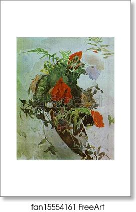 Free art print of Red Flowers and Leaves of Begonia in a Basket by Mikhail Vrubel