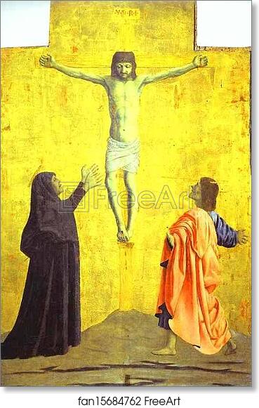 Free art print of Crucifixion. Pediment panel of the Polyptych of the Misericordia by Piero Della Francesca