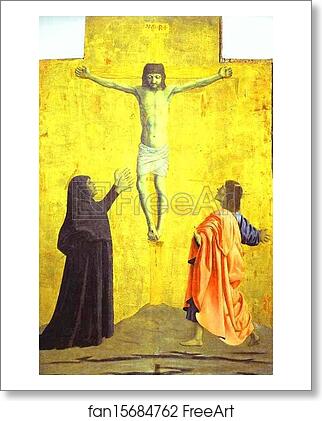 Free art print of Crucifixion. Pediment panel of the Polyptych of the Misericordia by Piero Della Francesca Free art print of Crucifixion. Pediment panel of the Polyptych of the Misericordia by Piero Della Francesca