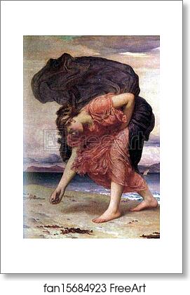 Free art print of Greek Girl Picking up Pebbles by the Sea. Detail by Frederick Leighton