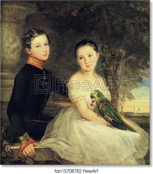 Free art print of Children with a Parrot by Christina Robertson