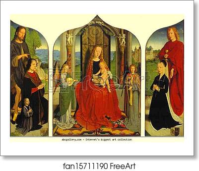 Free art print of The Virgin and Child between Angel Musicians, with the Donor, His Wife and Family, known as the Triptych of the Sedano Family by Gerard David