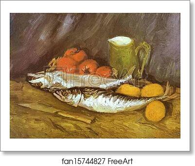 Free art print of Still Life with Mackerels, Lemons and Tomatoes by Vincent Van Gogh