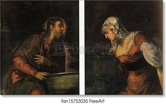 Free art print of Christ at the Well. The Samaritan Woman at the Well by Jacopo Robusti, Called Tintoretto