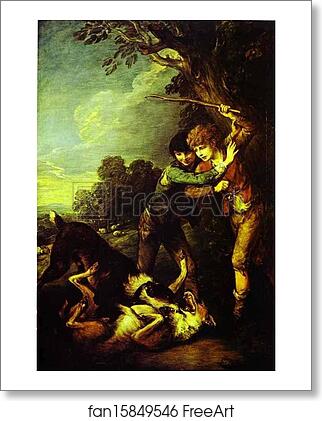 Free art print of Two Shepherd Boys with Dogs Fighting by Thomas Gainsborough