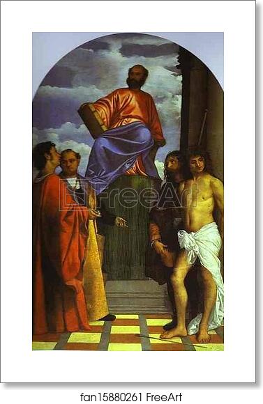 Free art print of St. Mark Enthroned with Saints by Titian