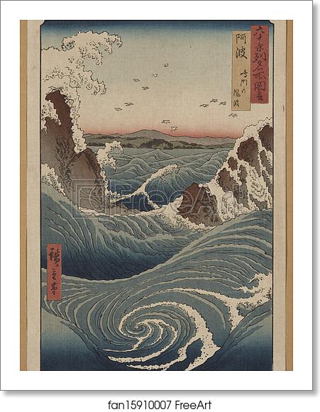 Free art print of Naruto Whirlpools, Awa Province, from the series Views of Famous Places in the Sixty-Odd Provinces by Utagawa Hiroshige Free art print of Naruto Whirlpools, Awa Province, from the series Views of Famous Places in the Sixty-Odd Provinces by Utagawa Hiroshige
