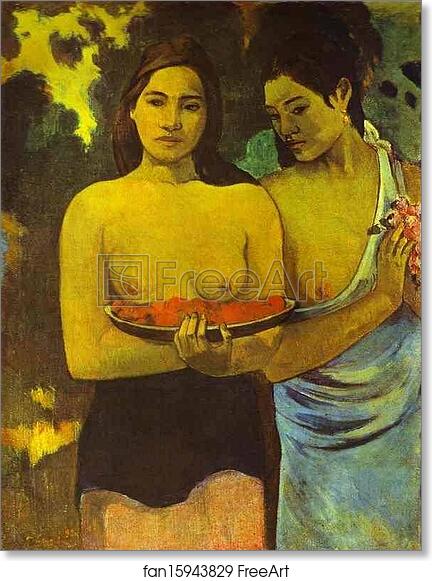 Free Art Print Of Two Tahitian Women With Mango Blossoms By Paul   Two Tahitian Women With Mango Blossoms 