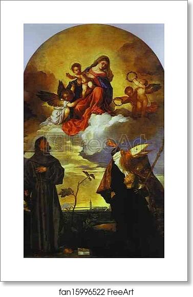 Free art print of Madonna in Glory with the Christ Child and Saints Francis and Alvise with the Donor Alvise Gozzi by Titian