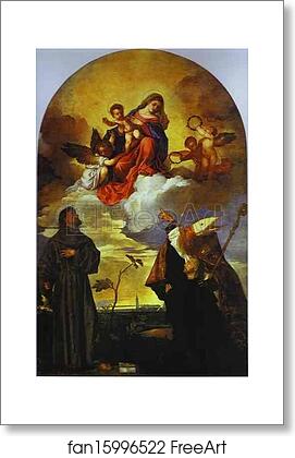 Free art print of Madonna in Glory with the Christ Child and Saints Francis and Alvise with the Donor Alvise Gozzi by Titian