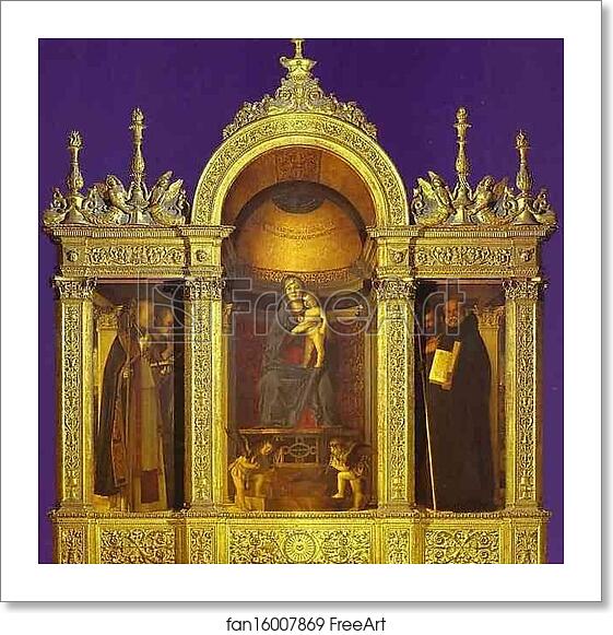 Free art print of Frari Triptych, general view. Madonna and Child with Two Musical Angels Between SS. Nicholas, Peter, Mark, and Benedict by Giovanni Bellini Free art print of Frari Triptych, general view. Madonna and Child with Two Musical Angels Between SS. Nicholas, Peter, Mark, and Benedict by Giovanni Bellini