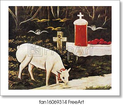 Free art print of Lamb and Easter Table with Flying Angels by Niko Pirosmani