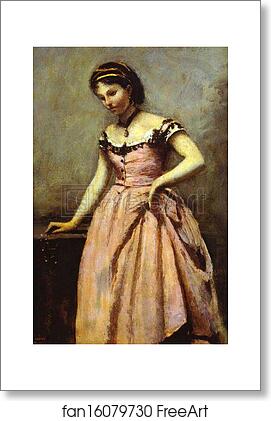Free art print of Young Woman in a Pink Dress by Jean-Baptiste-Camille Corot