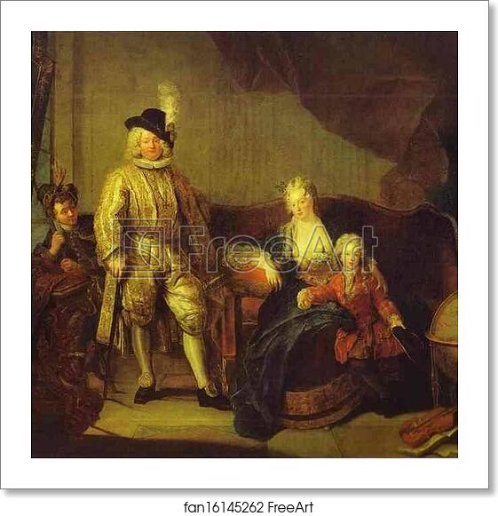 Free art print of Portrait of Baron von Erlach with His Family by Antoine Pesne