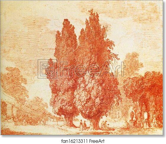 Free art print of Italian Park with Cypresses by Jean-Honoré Fragonard