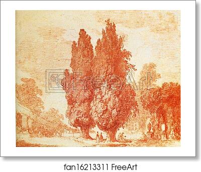 Free art print of Italian Park with Cypresses by Jean-Honoré Fragonard