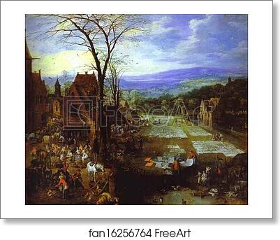 Free art print of A Flemish Market and Washing-Place by Jan Brueghel The Elder
