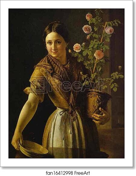 Free art print of Girl with a Pot of Roses by Vasily Tropinin