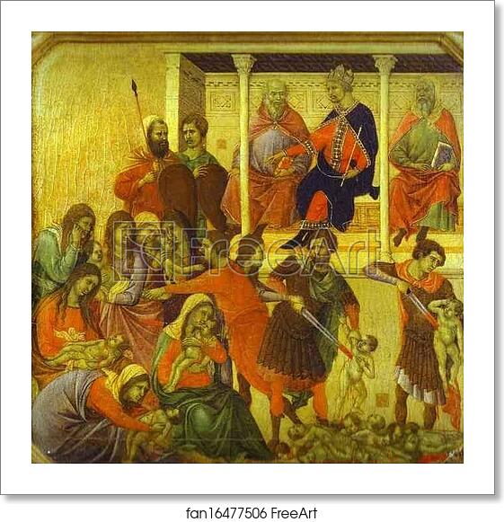 Free art print of Maestà (front, predella) The Massacre of the Innocents by Duccio Di Buoninsegna