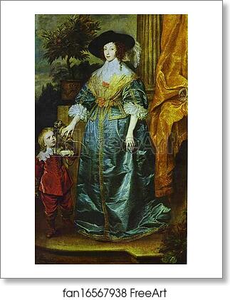 Free art print of Queen Henrietta Maria with Sir Jeffrey Hudson by Sir Anthony Van Dyck